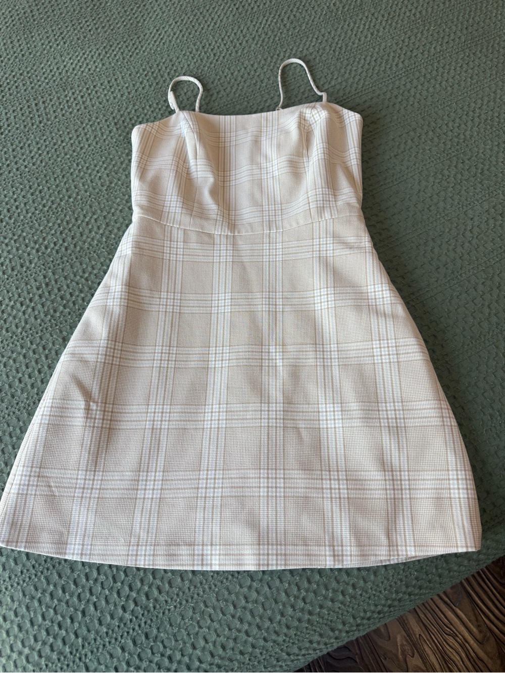 Aritzia Cream Plaid Spaghetti-Strap Mini Dress